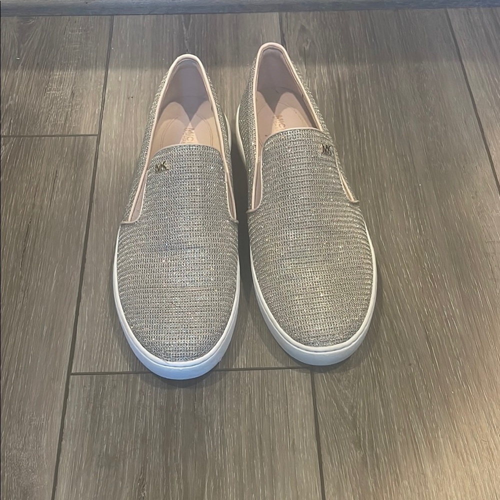 Michael Kors Gray Slip-On Loafers Textured Fabric